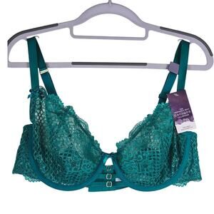 Cacique Teal Lace Unlined Balconette Underwire Women's Bra 40C